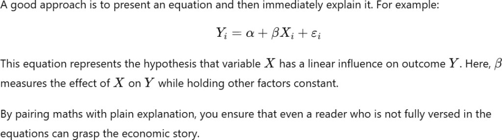 Linear regression equation illustrating that outcome Y depends linearly on variable X, with alpha as the intercept, beta as the slope (the effect of X), and epsilon representing the error term.