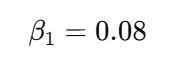 Equation showing beta-one equal to 0.08, indicating an 8% wage increase per additional year of education.