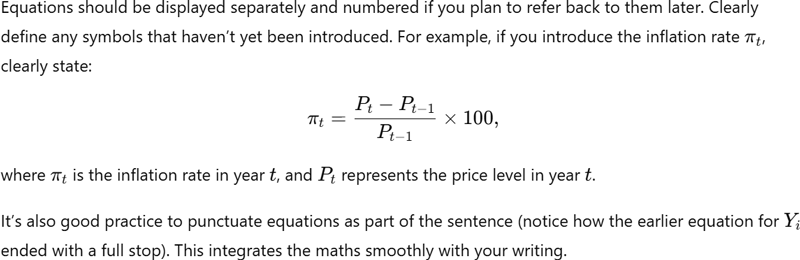 Equation defining the inflation rate as the percentage change in price levels between consecutive years, with πₜ representing inflation in year t.